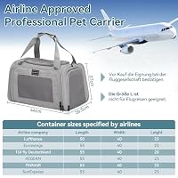 Petsfit Transportbox Katze leicht Hundetasche Flugzeug für Katzen Transporttasche Hundetragetasche,Tragetasche Hund Flugtasche mit Schutzgurt & erweiterbare Matte, S/Grau – Ansicht 4