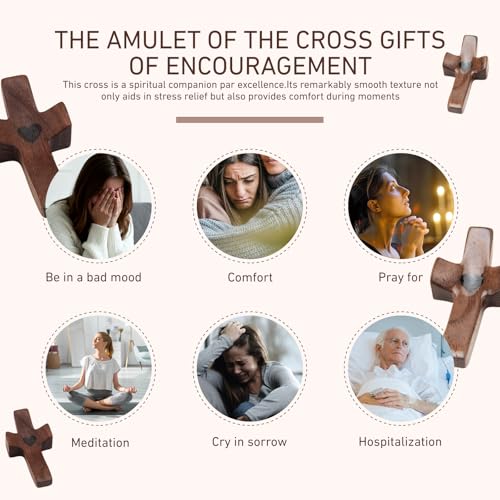 4 Stück Handschmeichler Kreuz,Handgehaltenes Schutzkreuz aus Holz,Daumenkreuz zum Gebet,Walnussholz Tragbares Gebetskreuz, Handschmeichler Holzkreuz mit Herzen für Deko Taufe Kommunion Andachtsgebete