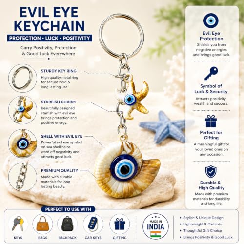 Image of GJ Premium Turkish Evil Eye Keychain for Car, Bike & Home | Nazar Protection Keychain, Good Luck Charm | Spiritual Metal Key chain for Men & Women