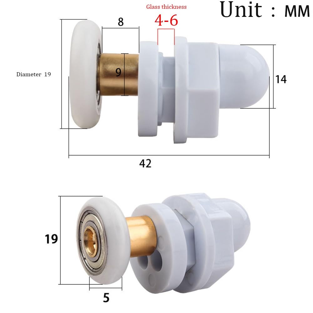 Duschtürrollen, Duschkabinen, Duschräder, 4–8 mm, Glastüren, 4 Stück(19mm)