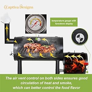 Captiva designs charcoal grill with offset smoker all metal steel made outdoor smoker 512 sqin cooking area best combo for outdoor garden patio and backyard cooking  urban country home decor