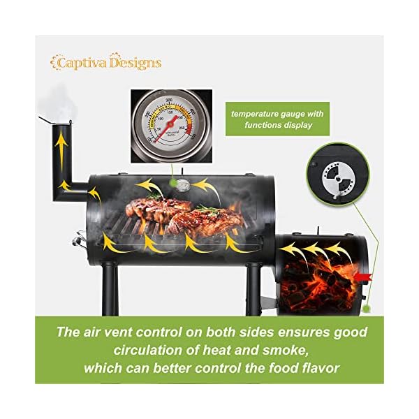 Captiva designs charcoal grill with offset smoker all metal steel made outdoor smoker 512 sqin cooking area best combo for outdoor garden patio and backyard cooking  urban country home decor