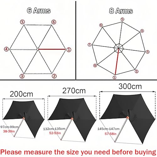 Copertura di ricambio per ombrellone da giardino, 2 m, 2,7 m, 3 m, resistente ai raggi UV, per esterni, per ombrellone da giardino a sbalzo, con 6 o 8 bracci