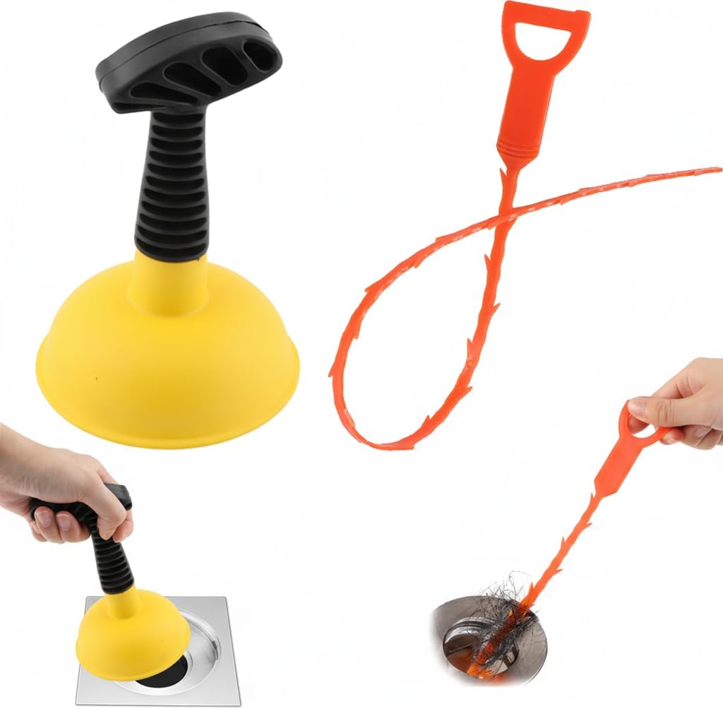 Sink Plunger, Mini Plunger with Short Handle & Drain Clog Remover, Easy to Use Powerful Unclogging Tool for Kitchen Sink, Shower Tub, Bathroom Drains, Bath