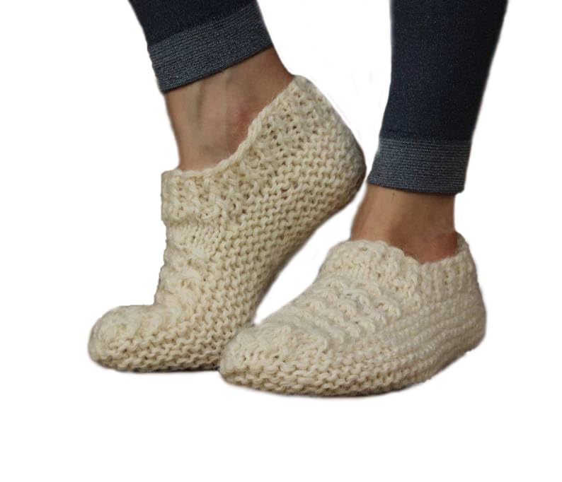 Cozy Knitted Short Socks - Cream Wool, Hand-Knitted with Natural Wool, Available in Men and Women Sizes