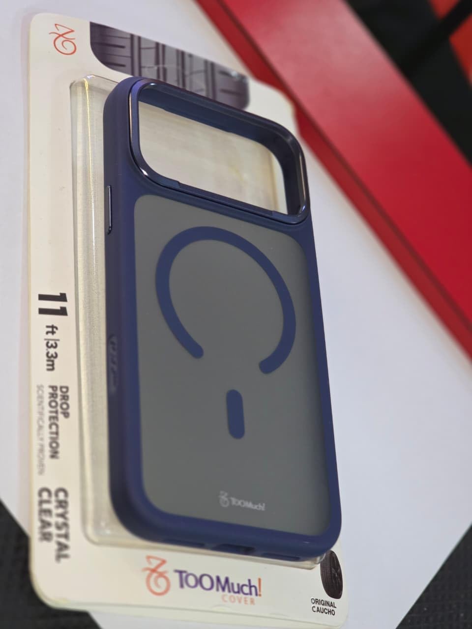 TOOMuch! Crystal Clear Phone Case with Reinforced Corners, Orange Border, Rubber and Acrylic Construction