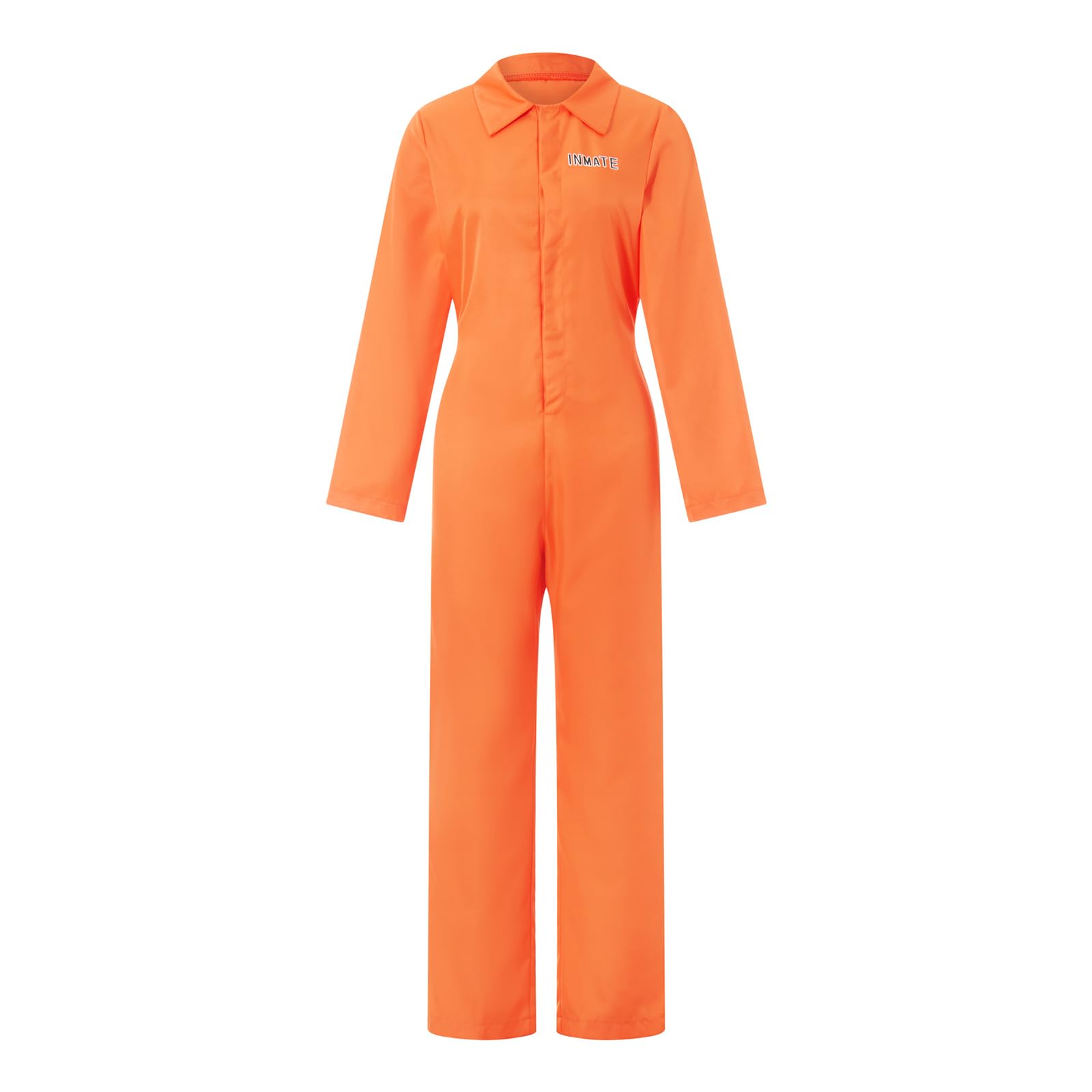 Roiysan Halloween Prison Jumpsuit Costume Orange Uniform Long Sleeve Playsuit Adult Kid Jail Inmate Criminal Cosplay Costume