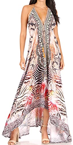 Image of Sakkas Lizi Womens Maxi High-Low Halter Handkerchief Long Dress Beach Party