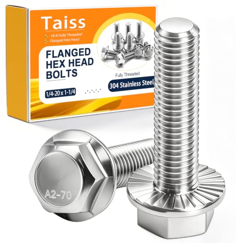 Image of Taiss 25PCS 1 /4-20 x 1-1 /4 Flanged Hex Head Bolts 304 Stainless Steel,Flange Hexagon Screws Fully Threaded 1 /4 Stainless Steel Bolts,1 /4 Bolt
