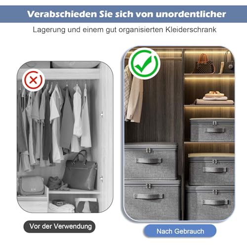 YiJiuBa Aufbewahrungsbox mit Zahlenschloss, Abschließbare Box, Aufbewahrungskorb Grau, Faltbare Boxen Aufbewahrung mit Deckel für Bettwäsche,Kleidung,Spielsachen,Medikamenten (L 40 * 30 * 21cm)