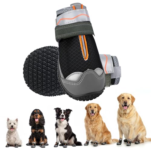 Gimars Dog Boots Paw Protectors Anti-Slip Waterproof Dog Shoes for Hot Pavement & Injured Paws Reflective Breathable Adjustable for Small Medium Large Dogs 2PCS