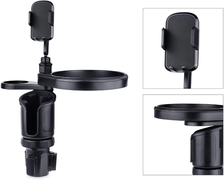 Universal Car Cup Holder Tray Car Cup Holders Extender Tray with Rotatable Phone Holder Cups Holders Food Table Tray