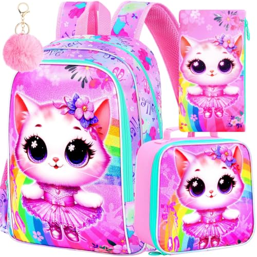 Image of WZLVO 3PCS Kids Backpack for Girls, Unicorn Dinosaur Animal Prechool Elementary Kindergarten School Bookbag with Lunch Box