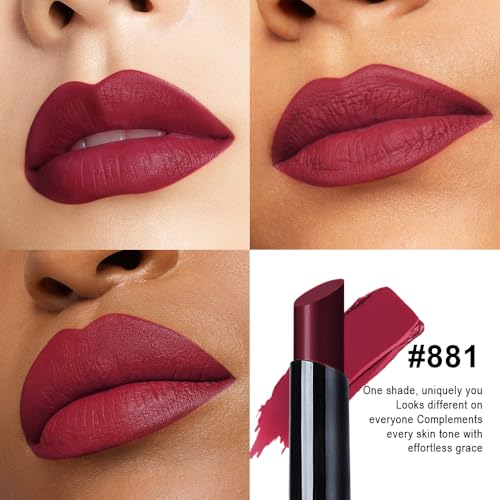 Image of evpct Rich Rose Velvet Matte Lipstick, High Pigmented Slim Lipstick Long Lasting Waterproof for Women Gift, Velvet Silky Lip Stick Stain Color Makeup Blendable 24 Hours Original Makeup Labiales, 881#