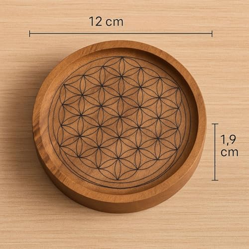 Trintura Untersetzer Blume des Lebens aus Mangoholz Ø 12 cm – Energieplatte & Glasuntersetzer – Handgefertigt, natürliche Holzmaserung, Lasergravur, spirituelle Deko & Geschenkidee
