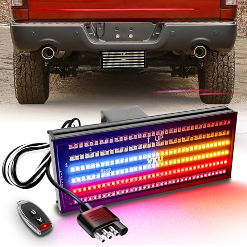 VKU Hitch Strobe Light Hitch Cover 6 Rows 216 pcs 12V to 24V LED Chips 7 Strobe Lighting and 6 Modes of Full Running Lighting Fit 2 Receiver for Tow Truck Chevy Ford GMC Dodge RAM Jeep ATV Van SUV