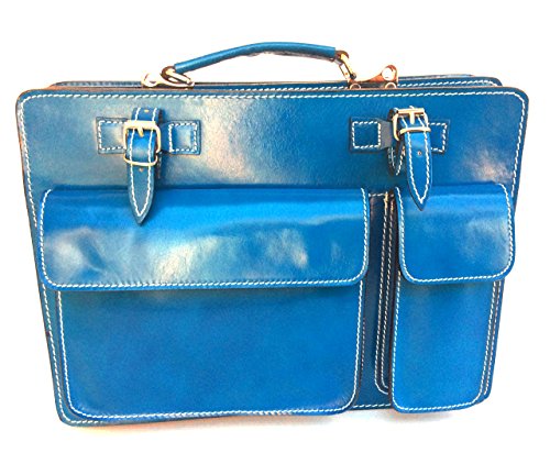 Sac porte-documents en cuir véritable italien Classic L bleu élégant pour un style raffiné