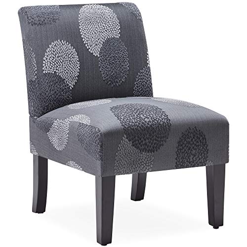 Belleze Accent Chair Modern Upholstered Living Room Chair With Curved Backrest And Wood Legs, Armless Slipper Chair For Bedroom, Fabric Corner Side Chair Lounge Chair - Andre (Charcoal Sunflower) #TOP2