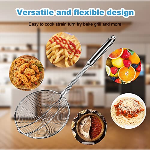 Aettechgd Steel Spider Strainer Skimmer Ladle, Strainer Spider Skimmers For Kitchen Cooking And Frying, Premium Strainer Spoon Diameter: 5.4Inch, Total Length: 15.4Inch #TOP3