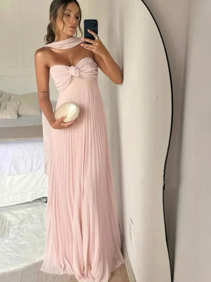 Women's Strapless Bridesmaid Dresses with Scarf Aline Prom Dresses 2025 Chiffon Evening Party Gown2