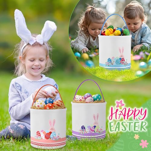 Image of Honeydak 6 Pcs Bunny Basket for Kids Canvas Easter Egg Hunt Tote, Color 7
