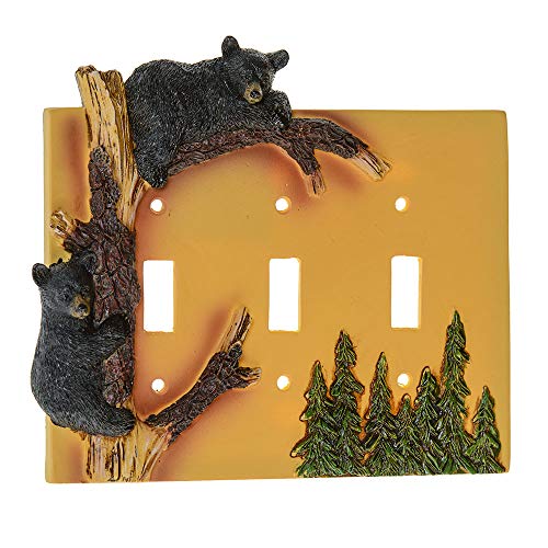 Black Bear Triple Switch Cover Home Decor - Wildlife Bear Climbing Tree Rustic Hunting With Wall Mounting Screws #TOP1
