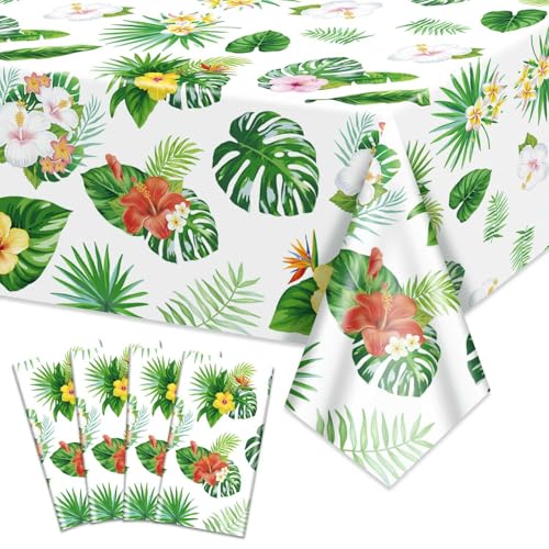 Hegbolke Pacote de 4 toalhas de mesa havaianas Luau para decoração de festas, toalhas de mesa retangulares de folhas tropicais Aloha para verão, praia, aniversário, cocktail, festa, 86 x 51 polegadas