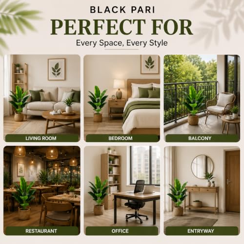 Image of Artificial Banana Plant with 12 Leaves | Realistic Faux Tropical Green Plant for Home Decor, Living Room, Office, Bedroom & Balcony (Without Pot)