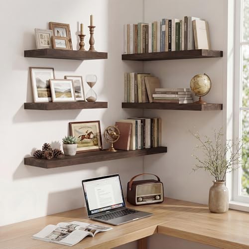 Image of Floating Shelves for Wall, 30in Reclaimed Elm Wood Shelves, Walnut, 2PCs