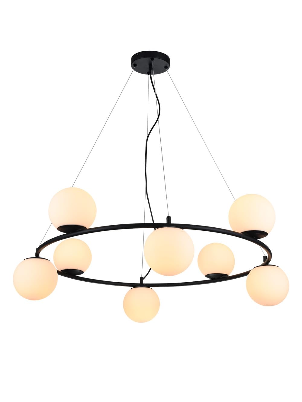 Generico Lampadario design moderno nero con sfere in vetro 8 luci per salotto, camera da letto, soggiorno, sala da pranzo RD- (Nero - RD-0700)