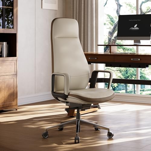 EUREKA ERGONOMIC Alto Leather Desk Chair, Silicone Leather Office Chair with Wheels, High Back Office Chair, Executive Office Chair Comfy for Home & Office, Off-White - Thumbnail 5
