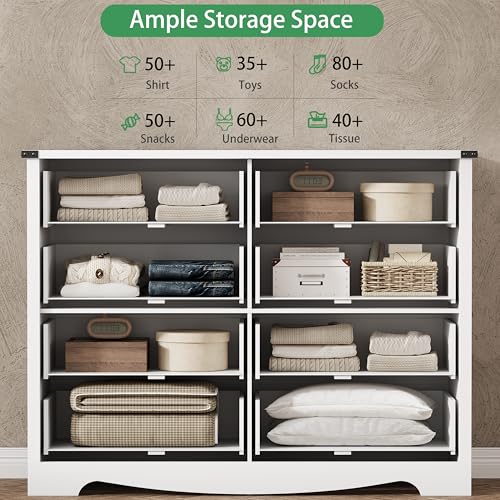 Image of Dresser for Bedroom with 8 Drawers, 54 inch Wide Wood Chest of Drawers with Deep Drawers & Mental Handle, Modern Dresser TV Stand, Wooden Closet Storage Organizer for Living Room, Hallway, Entryway, White