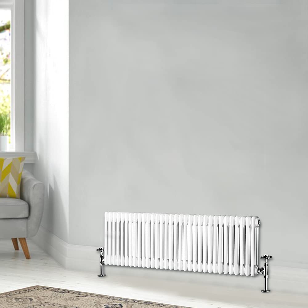 Blümme Traditional 300 x 1460mm Horizontal Cast Iron Radiator Central Heating Radiators White Triple Column