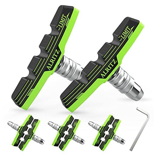 Alritz Professional Bike Brake Pads, 6PCS Professional V-Brake Pads Set for Universal Road Mountain Bicycle Front and Back Wheel, No Noise (Green)