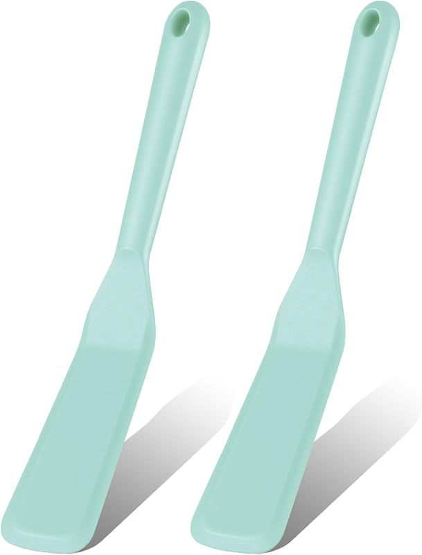 Zopeal Espátula para crepé, 2 piezas, estrecha, de silicona, larga, antiadherente, azul claro | Aleta Delgada para Huevos, Panqueques, Hamburguesas, Diseño Offset, Resistente Al Calor para Freír Pizza, Filete De Tortilla, Turner Flaco