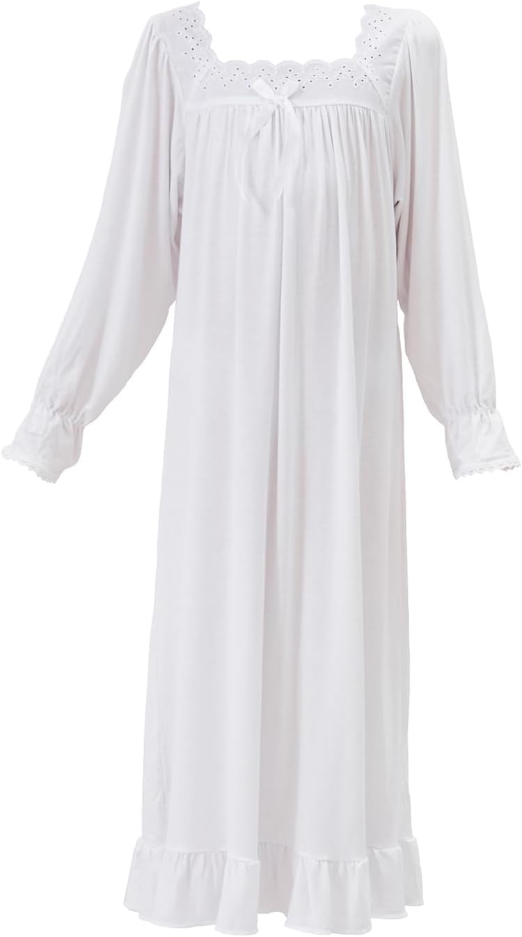 Girls White Nightgown Lace Square Neck Dress