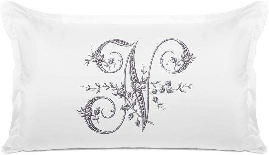 Di Lewis Pillowcase - Vintage French Monogram Letter N Pillow Case - Hypoallergenic, Breathable, Anti Wrinkle, White - 20x30 Standard Queen…