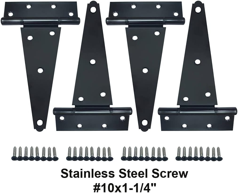 QCAA Stainless Steel Extra Heavy Tee Hinge, (4pack(8"), Black Coated)