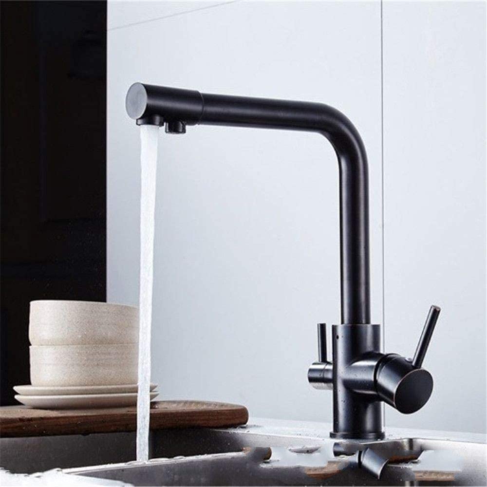 Grifo de cocina de agua pura oro antiguo con rotación de 360 grados y doble maneta