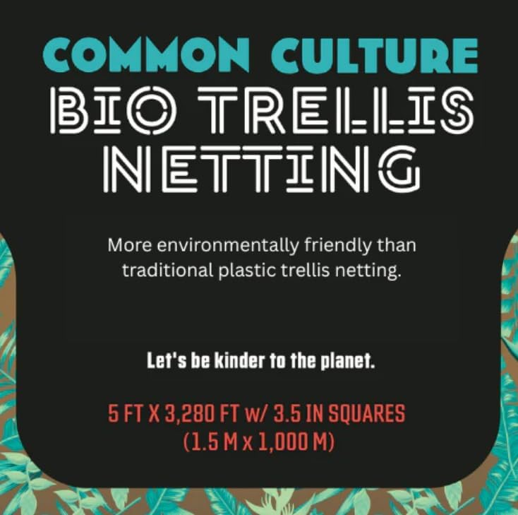 Common Culture Bio Trellis Netting Bulk Roll | 5 ft x 3,280 ft with 3.5-Inch Squares | Heavy-Duty Plant Support for Gardening, Climbing Plants, and Hydroponics | UV Resistant, Durable, Easy to Install