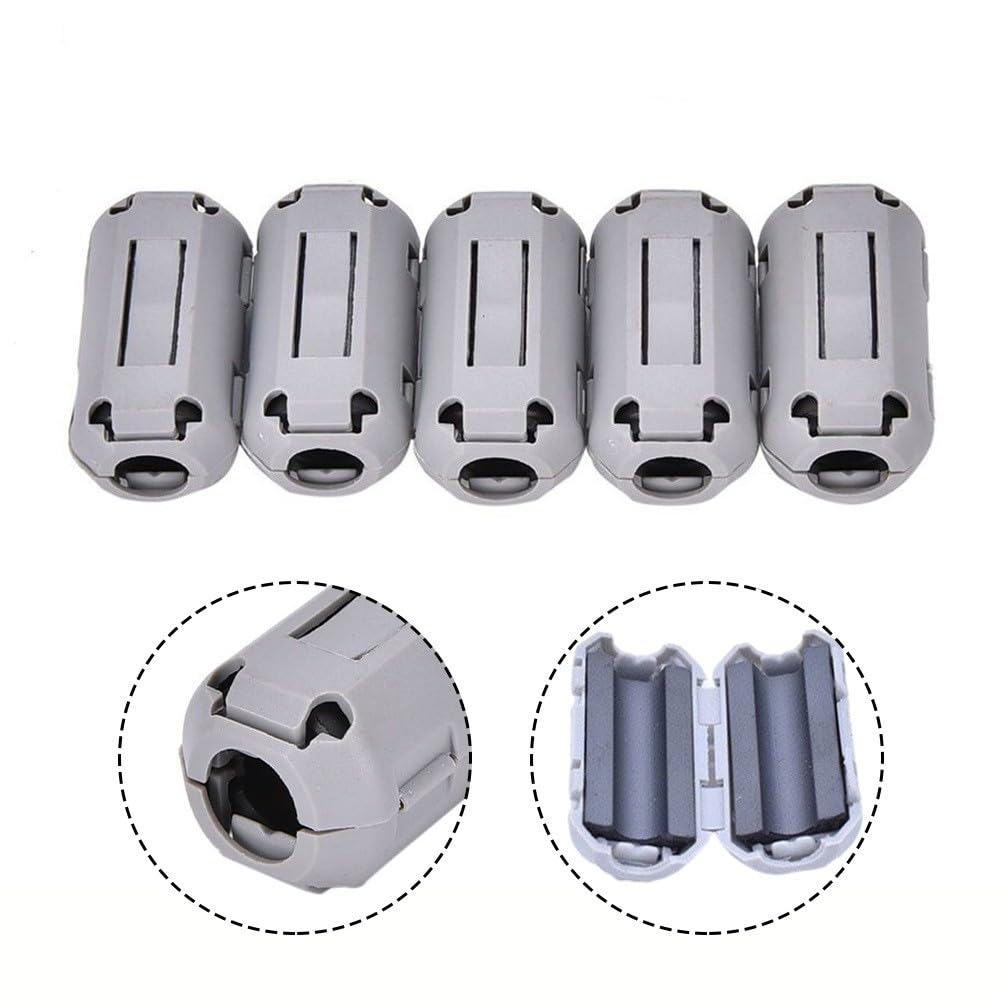 Anillo de filtro supresor de ruido de núcleo de ferrita, clip de cable de 5 mm para reducción de RFI, gris, paquete de 2