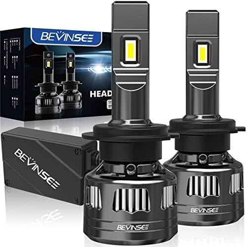 Bevinsee V45 H7 LED Headlight Bulbs, 120W 22000LM 600% Brighter H7 Headlight Bulb 6000K White LED Conversion Kit with 2nd-Gen VC Cooling Tech, Canbus Ready, Halogen Replacement, Pack of 2