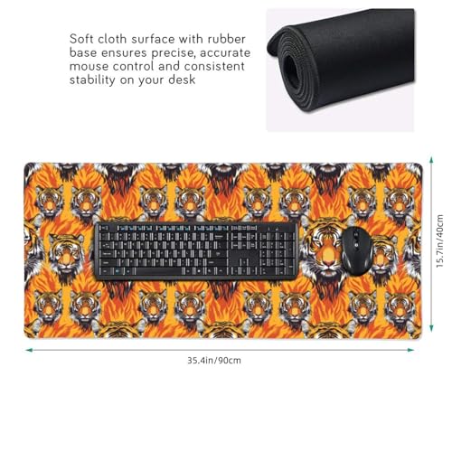 Tapis de souris de jeu grand format tigre feu pour PC