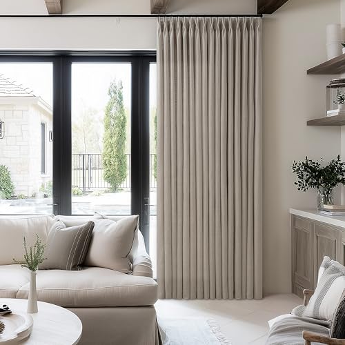 Image of 70 Inch Width Taupe Curtains 90 Inches Long Linen Pinch Pleated | 90 Inch Length, Living Room Bedroom, Semi Sheer, Back Tab, Hooks Rings, Pinch Pleat, Patio Glass Door, Burlywood Birch