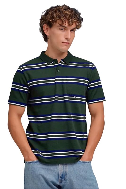 Image of SANE ORIGINALS Half Sleeve Polo T-Shirt for Men with Pocket || Stripe Collar and Pocket T-Shirt for Men Half Sleeves
