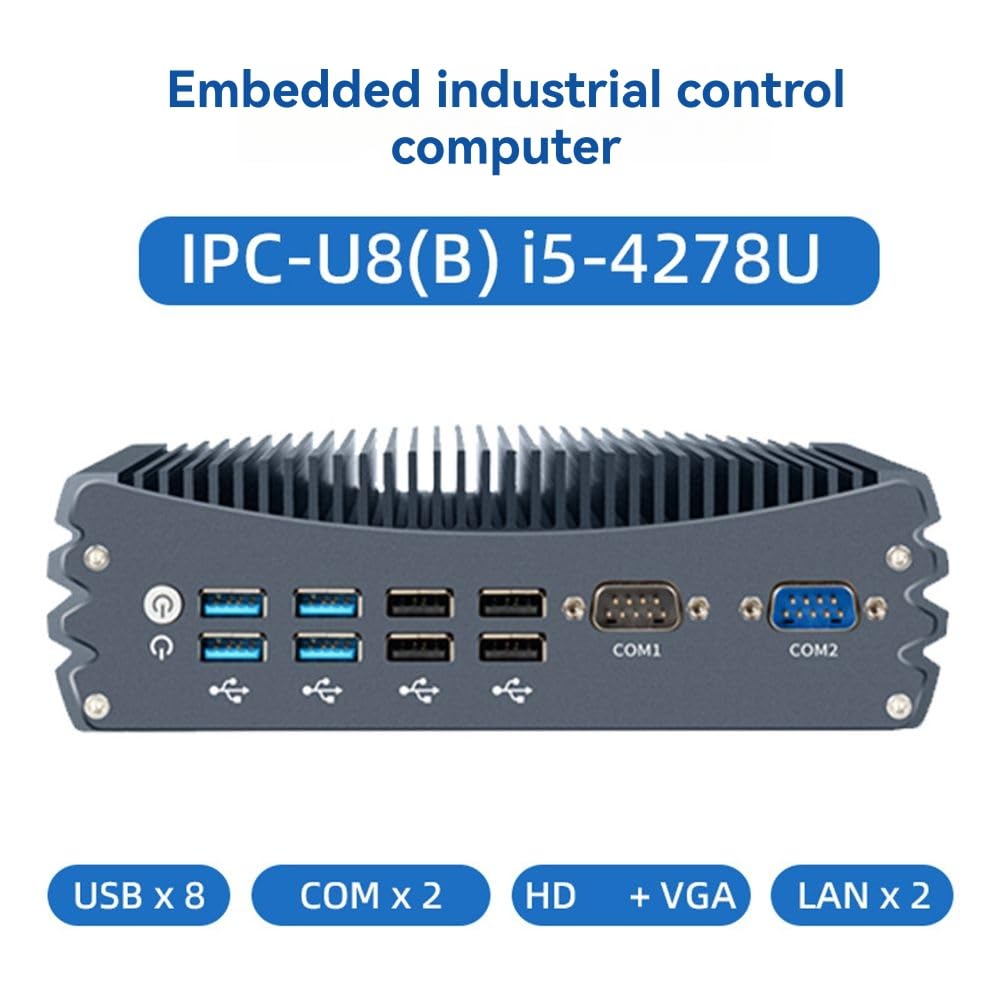 PC Industriel sans Ventilateur I5-4278U : 2 Ports LAN Gigabit, 2 Ports COM, 8 Ports USB, Compatible WiFi, 4G, SIM LTE, pour et pour Linux