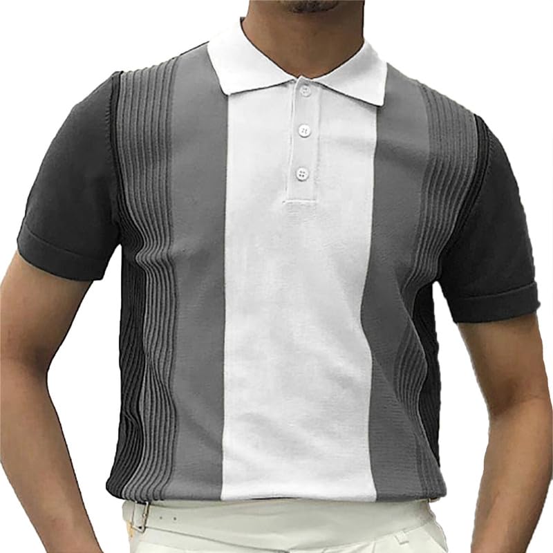 Chemise de Golf Rayée et Respirante pour Homme, Polo Vintage Chic à Manches Courtes En Maille