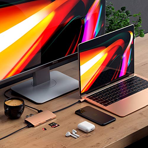 Image of Satechi USB C Hub Multiport Adapter V2 - USB C Dongle - 4K HDMI (60Hz), 60W USB C Charging, GbE, SD /Micro Card Readers, USB 3.0 - USBC Hub for MacBook Pro /Air M1 M2 (Gold)