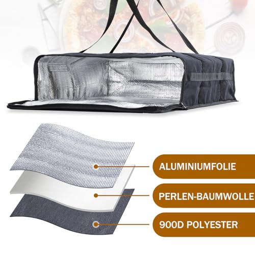 GNEGNI LIFE Pizzatasche, 52 x 52x 15cm,Faltbar Isoliert Cooler Bag Thermo Pizza Liefertasche für Takeaway kalte und warme Speisen, Pizza, Restaurant, Uber Eats Schwarz
