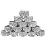 Napkin Rings Set of 12, Diamond Napkin Ring for Table Decor, Napkin Holder for Dining, Anniversary, Birthday, Holiday, Party of Table Setting, Wedding Table Decoration - Silver
